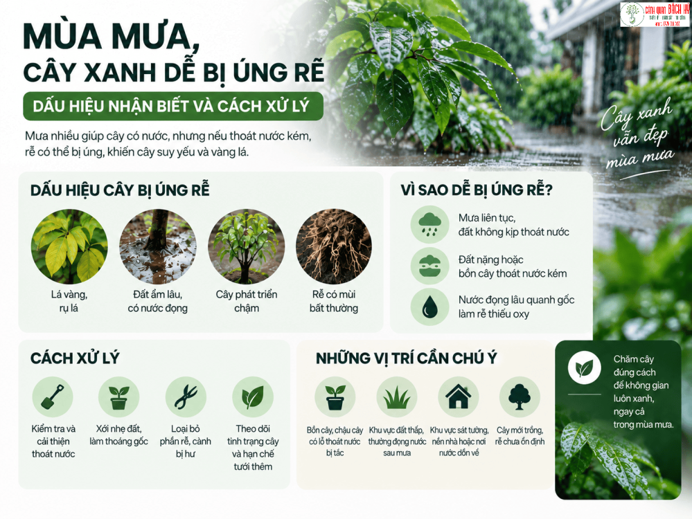 MÙA MƯA, CÂY XANH DỄ BỊ ÚNG RỄ: DẤU HIỆU NHẬN BIẾT VÀ CÁCH XỬ LÝ