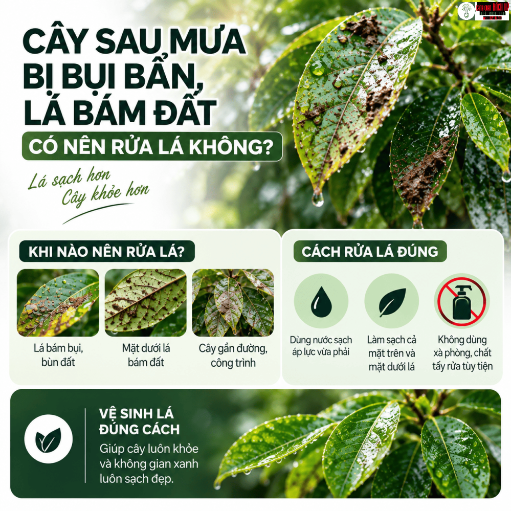 CÂY SAU MƯA BỊ BỤI BẨN, LÁ BÁM ĐẤT: CÓ NÊN RỬA LÁ KHÔNG?